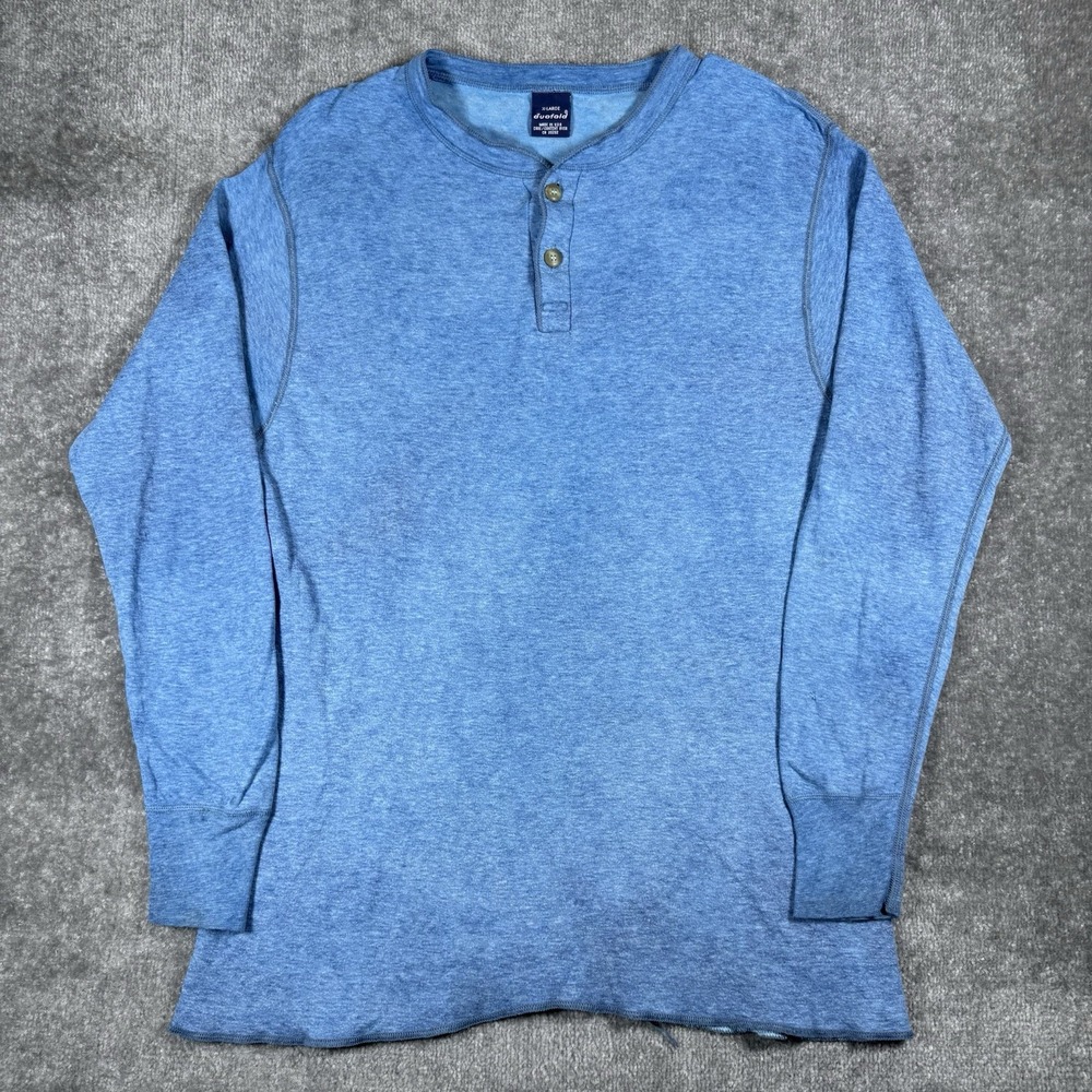 Vintage Duofold Thermal Henley Men's XL Blue Wool Blend Long Sleeve Base Layer